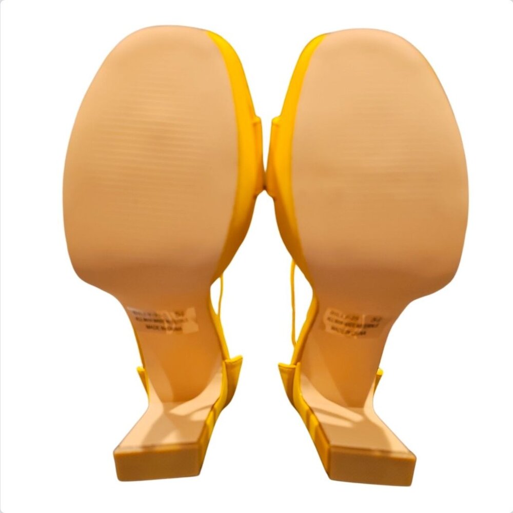 Mustard Platform High Heels With Ankle Strap Open Toe Design Faux Leather Finish - Picture 8 of 9